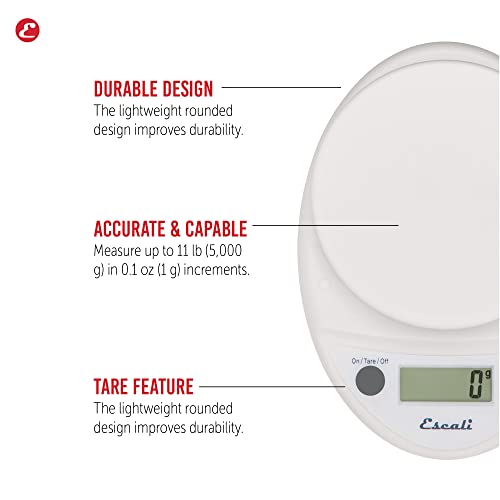 Escali Primo Digital Food Scale Multi-Functional Kitchen Scale and Baking Scale for Precise Weight Measuring and Portion Control, 8.5 x 6 x 1.5 inches, White - color: White
