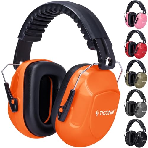 TICONN Noise Cancelling Ear Muffs for Adults, SNR 33dB Hearing Protection, Adjustable Safety Earmuffs for Construction - color: Bright Orange