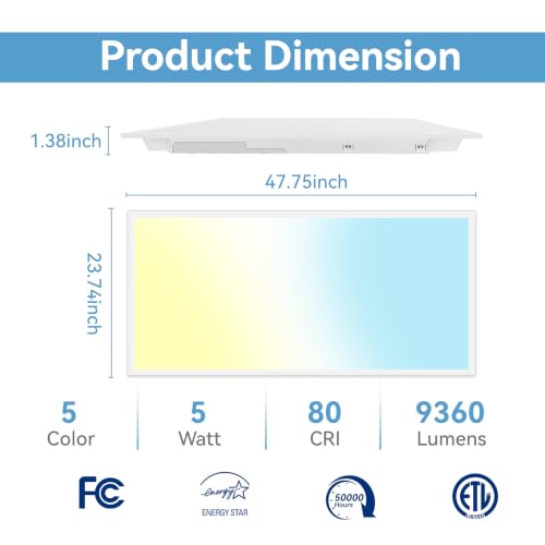 4 Pack 2x4 LED Flat Panel Light, Drop Ceiling, 5CCT 30-72W, 0-10V - size: 2x4