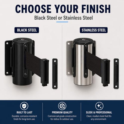 Crowd Control Warehouse Wall Mount Retractable Belt Barrier, 11' Black Belt - color: Black, size: Solid Color