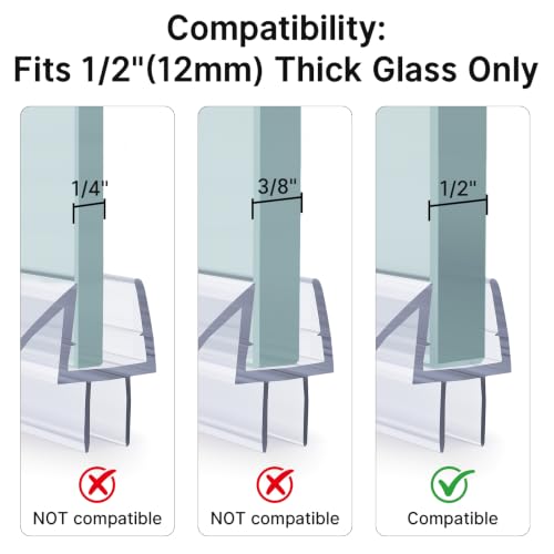 AmazerBath 3-Pack 15.75" Shower Door Bottom Seal for 1/2" (12mm) Glass - 3 Section Segmented Shower Installation Kit Frameless Glass Door Seal Strip - style: Bottom Seal 1/2