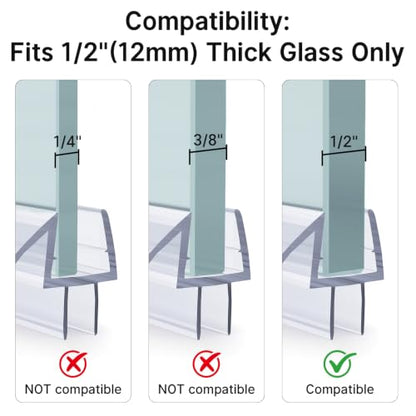 AmazerBath 3-Pack 15.75" Shower Door Bottom Seal for 1/2" (12mm) Glass - 3 Section Segmented Shower Installation Kit Frameless Glass Door Seal Strip - style: Bottom Seal 1/2