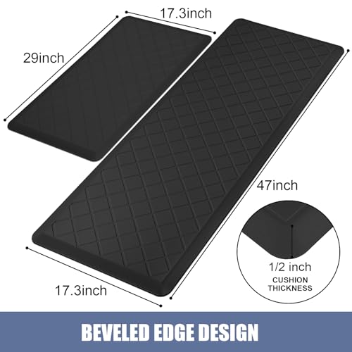 Cushioned Kitchen Mat 2 PCS, Anti Fatigue Kitchen Rugs, Heavy Duty Kitchen Rugs and Mats Non-Skid, Ergonomic Comfort Foam Kitchen Floor Mat for Home, Office, Sink, Laundry - Black - color: Black