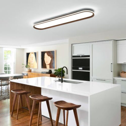 ADISUN Modern LED Ceiling Light Dimmable Linear Ceiling Light 39.4in Semi Flush Mount Long Lights with Remote Control and Side Lighting for Living Room Kitchen Dining Room Walnut - color: Walnut-1Pack, size: 39 Inch