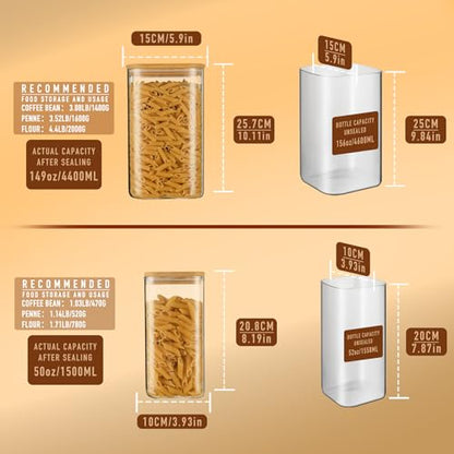 D2scrma 50oz/149oz Square Glass Storage Containers with Lids 2-Pack - size: 149oz*1/50oz*1