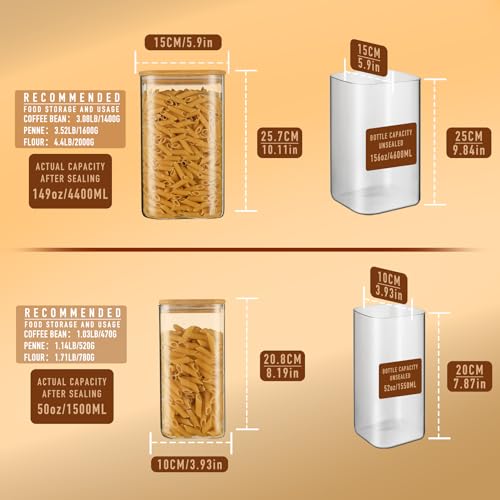 D2scrma 50oz/149oz Square Glass Storage Containers with Lids 2-Pack - size: 149oz*1/50oz*1