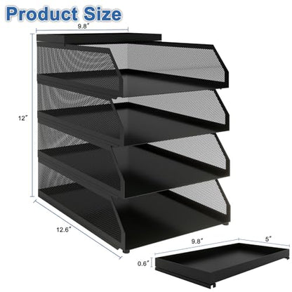 Natwind 4-Tier Stackable Metal Mesh Desk Paper Tray Organizer,Black - color: Black, size: 4 tier