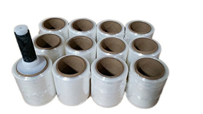 The Boxery 5" x 1,000 ft Clear Hand Stretch Wrap with Reusable Handle Included - 12 Rolls | Standard-Duty Film for Pallet Wrapping, Moving & Packaging
