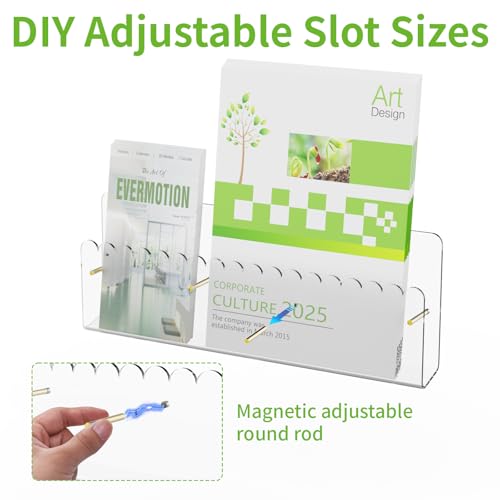 Brochure Holder Wall Mount, 2 Pack Acrylic Modular Flyer with Adjustable Magnetic Golden Bolt, Wavy Lace Pamphlet Display Stand for Organizer Trifold Flyer, Document, Leaflet, 3 Slots - color: 3 Slots
