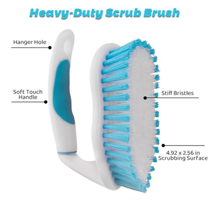 3 Pack Scrub Brush Set, Heavy-Duty Scrub Brushes for Cleaning Bathroom