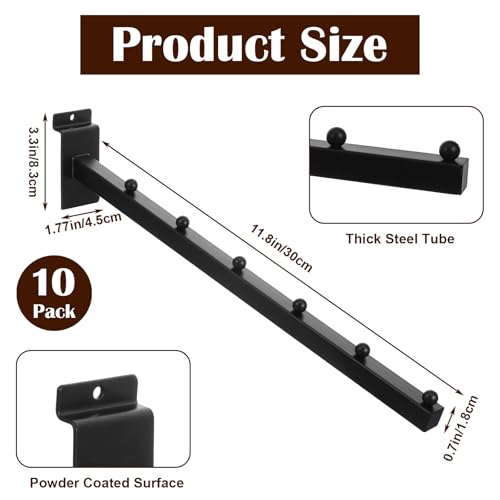 10 Pack Waterfall Slatwall Display Hooks with 6 Balls, 12 Inch Heavy Duty Tube Slat Wall Hanger Slatwall Accessories Slat Wall Hooks and Hangers for Clothing Retail Garage Shop Display (Black)