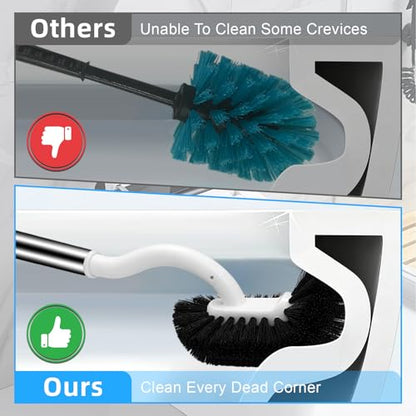 AONEZ Toilet Brush Set, Deep Under-Rim Cleaning, Vented Holder, White