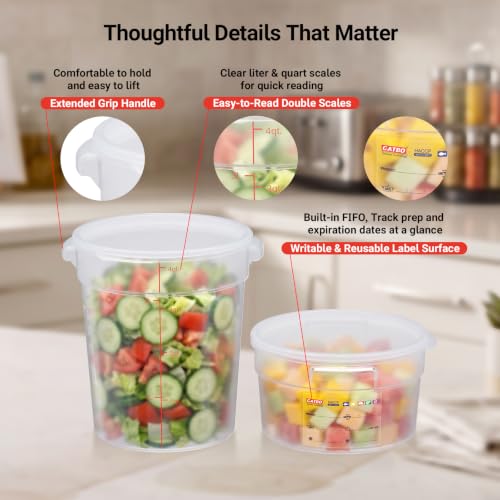 2 Pack 8QT Commercial Round Food Storage Containers with Lids - size: 2 X 8.0(QT)