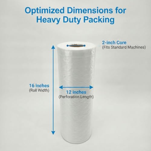 Air Cushion Machine Film Small Bubble Pillow Packaging Padding Roll | 984ft x 16" x 12” | 0.8" Super Small Bubble size