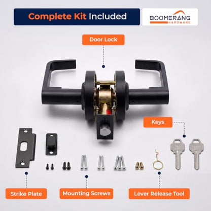 Boomerang Heavy-Duty Storeroom Function Commercial Lever Door Lock - color: Matte Black (US19), style: Storeroom