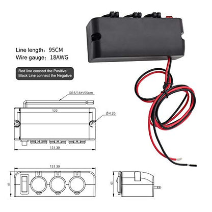 3 Socket Cigarette Lighter Splitter 12V Power Outlet Adapter with LED On/Off Switches for Car Rv Truck Marine Boat - color: 3 Socket Splitter