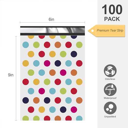 JinRuiKJ Thank You Poly Mailers 6x9 100 Pack, Polka Dots Design - color: Colorful Polka Dots, size: 6x9'' - 100 Pack