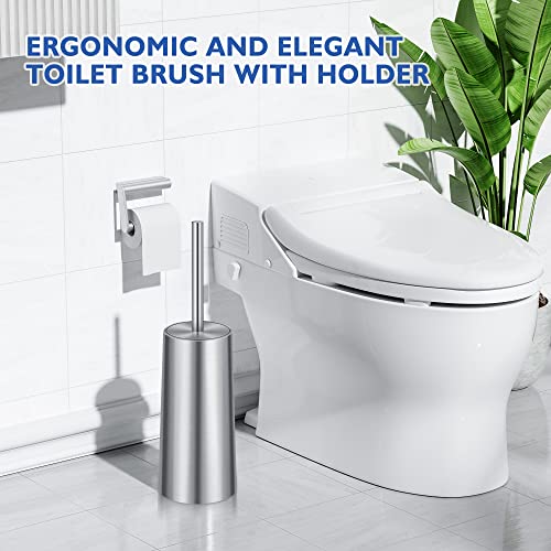 Toilet Brush and Holder, Toilet Brush 304 Stainless Steel, Toilet Bowl Brush for Bathroom Toilet-Ergonomic, Elegant,Durable - color: Silver