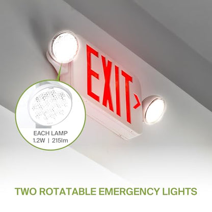 ASD LED Emergency Exit Sign with Battery Backup - 120-277V UL Double Face Rotatable Lighted Exit Signs with Emergency Lights for Business, Commercial Battery Operated LED Sign Power Outage