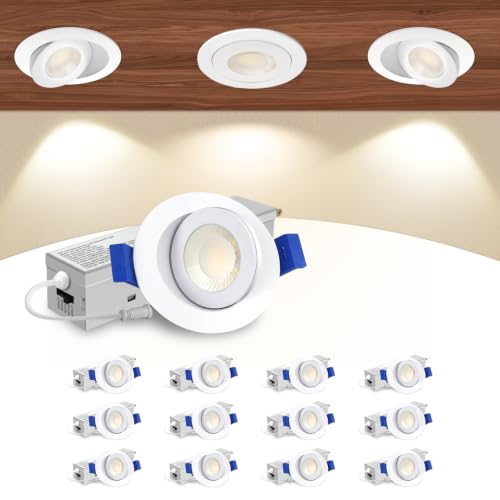 Aosclex 12 Pack 2 Inch Adjustable Gimbal 5CCT Recessed LED Light 5W 550LM - color: White-2inch, size: 12 Pack