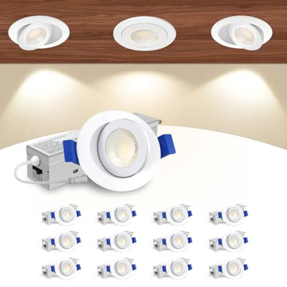 Aosclex 12 Pack 2 Inch Adjustable Gimbal 5CCT Recessed LED Light 5W 550LM - color: White-2inch, size: 12 Pack