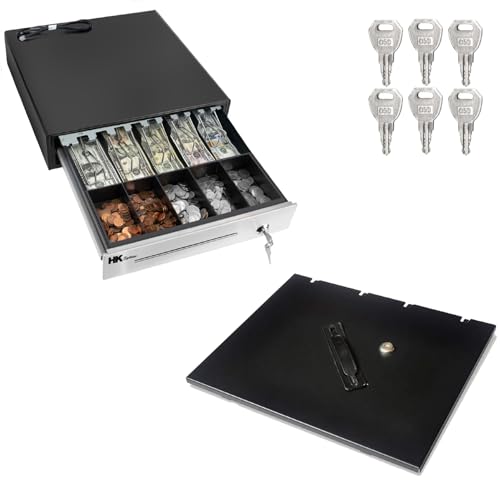 HK SYSTEMS 16""Stainless Steel" Front Heavy Duty Black POS Cash Drawer with 5Bill/5Coin and Till Cover - size: 04.16" POS+Till Cover