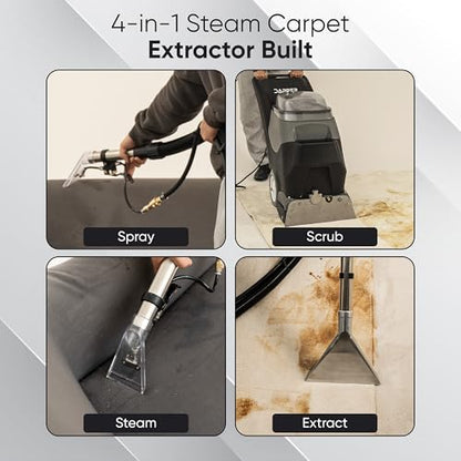 Commercial 4-in-1 Steam Carpet Cleaner Extractor – Cold Water, 18.5" Cleaning Path, 10.5/8 Gallon Tanks, with Upholstery & Wand Tool, Ideal for Large Areas & Professional Use