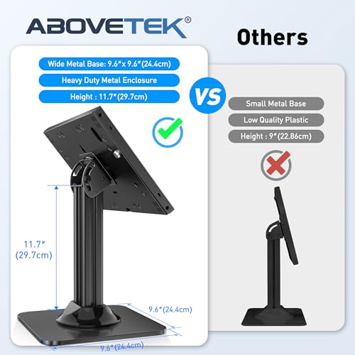 AboveTEK Anti-Theft iPad Kiosk Stand – POS iPad Security Stand & Locking Tablet Holder – Heavy Duty Base, 360° Swivel, 75° Tilt Bracket – Perfect for Retail Business - color: Black