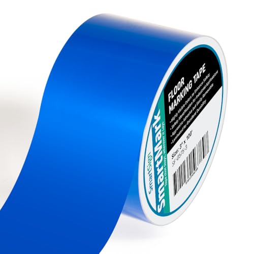 SmartSign Blue Floor Marking Tape, 3" Wide x 100' Long Roll, Durable Polyester, Laminated Protection - Non-Abrasive, Adhesive Safety Tape for Warehouses, High Traffic/Forklift Areas, Removable - color: Blue, size: 3"
