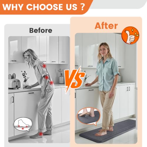 4/5 Inch Thicker Kitchen Mats Anti Fatigue Comfort Mat Standing Desk Rugs - color: Grey, size: 47"L x 17"W x 0.8"Th