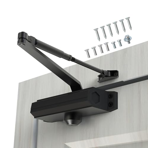 Automatic Door Closer Heavy Duty Spring Size 2 Hydraulic Aluminum Alloy UL 3-Hour Fire Rating Surface Mounted Home Commerical Door Closures Hold Open Adjust Speed Door Weights 88-144 Lbs - color: Black, size: Size2 Model 165 Hold Open-Door Weight 88-144 L