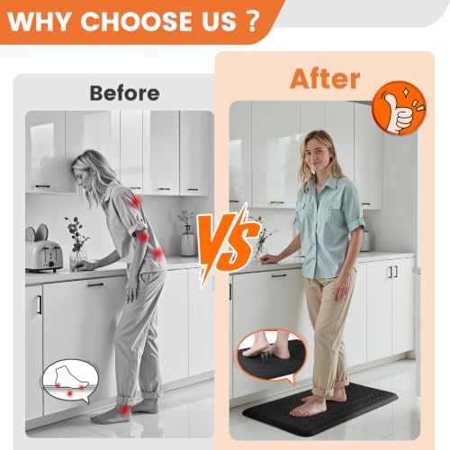 4/5 Inch Thicker Kitchen Mats Anti Fatigue Comfort Mat Standing Desk Rugs - color: Black, size: 28"L x 17"W x 0.8"Th