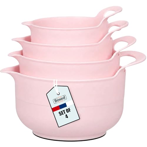 BoxedHome 4 Pack Nesting Mixing Bowl with Pour Spout and Handle, BPA free Microwave & Dishwasher Safe(Pink, 4 Pack with Handle) - color: Pink