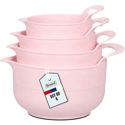 BoxedHome 4 Pack Nesting Mixing Bowl with Pour Spout and Handle, BPA free Microwave & Dishwasher Safe(Pink, 4 Pack with Handle) - color: Pink