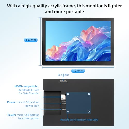 ELECROW 8 Inch Touchscreen Monitor, 1280x800 IPS LCD HD Display with Stand, Portable Capacitive Touch Screen Compatible for Raspberry Pi 3/4/5, Win 11/10/8/7, Jetson Nano, laptops, Game Consoles