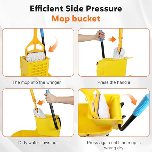 FAHKNS Commercial Mop Bucket with Wringer, 35 Quart Industrial Mop Bucket with Commercial Mop, [No Need to Change Water Frequently], Mop and Bucket Set