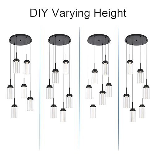 MELUCEE 6-Light Modern LED Pendant Lights Kitchen Island Black with Glass - color: Black, size: 6-Light-Round