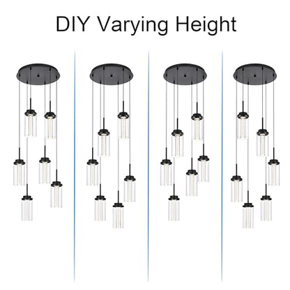 MELUCEE 6-Light Modern LED Pendant Lights Kitchen Island Black with Glass - color: Black, size: 6-Light-Round