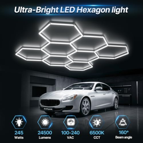 HYPERLITE Gen II Hexagon Garage Lights: 245W 24500LM 8 Grids Hexagon Led Light, 6500K Ultra Bright Honeycomb Hex Lights, Durable Design for Garage, Shop, Basement, Barber, Homegym - size: 8 HEX