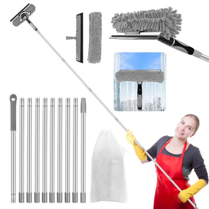 3-in-1 Squeegee for Window Cleaning: 20+ Ft Long Reach Cleaner Tool Grey - color: Gray
