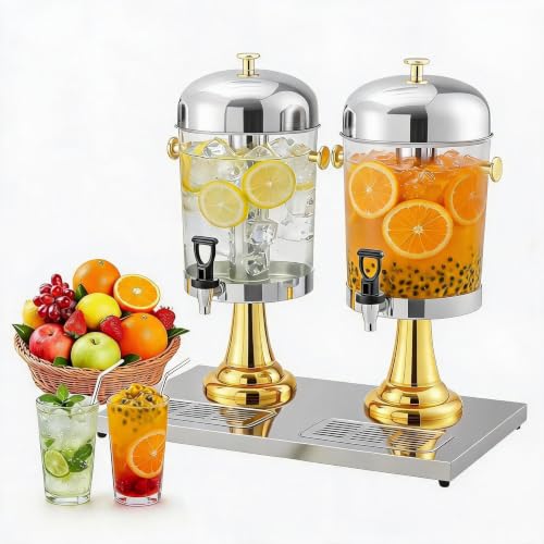 LinTimes Commercial Stainless Steel Beverage Dispenser Double Spigot - color: Gold, size: 4.4 Gallon
