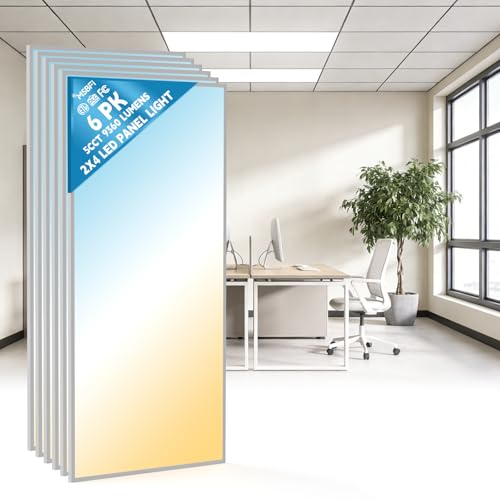 2x4 LED Flat Panel Light Drop Ceiling Office Fixture, 5 CCT 3000K-6500K Adjustable & 5 Wattage Selectable,0-10V Dimmable, 2X4 LED Flush Mount Ceiling Light, ETL Listed 6Pack - size: 2x4FT-6Pack