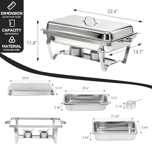 304 Stainless Steel Chafing Dishes for Buffet 4Pack, 9QT Chafing Dish Buffet Set, Food Warmers for Parties Buffet, Buffet Servers and Warmer, Warming Trays for buffets party, Roll Edge Designed Silver - color: Silver-002