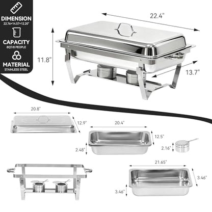 304 Stainless Steel Chafing Dishes for Buffet 4Pack, 9QT Chafing Dish Buffet Set, Food Warmers for Parties Buffet, Buffet Servers and Warmer, Warming Trays for buffets party, Roll Edge Designed Silver - color: Silver-002
