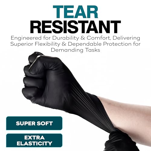 Disposable Black Nitrile Gloves X Small 50 Count - Extra Thick 4.5 Mil - Powder and Latex Free Rubber Gloves - Surgical Medical Exam Gloves - Food Safe Cooking Gloves - size: X Small