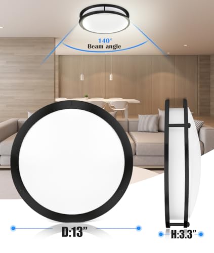 Black Flush Mount Ceiling Light, 13 Inch LED Ceiling Light Fixture with 5CCT(2700K/3000K/3500K/4000K/5000K Adjustable), 23W Saturn Flush Mount Ceiling Lighting for Kitchen Hallway Stairwell - color: Black, size: 13 inch - 1 Pack