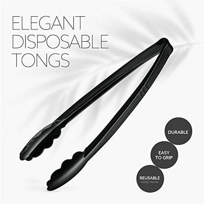 [Black Tongs 12'' Inches] Plasticpro 12'' Serving Tongs Heavy Duty Reusable Kitchen and BBQ Black Serving Tongs for party's, Caterings, Events, Buffet, Weddings, And every Day use Pack of 12 - color: Black, size: 12 x 12''