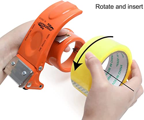 PROSUN 2 Pack Heavy Duty Metal Packing Tape Dispenser Gun and 2 Replacement Blades:2-inch Wide Tape Dispenser for Shipping, Moving, Office & Warehouse(2026 NEW Set 2" Blue + 2" Orange) - color: Orange+blue