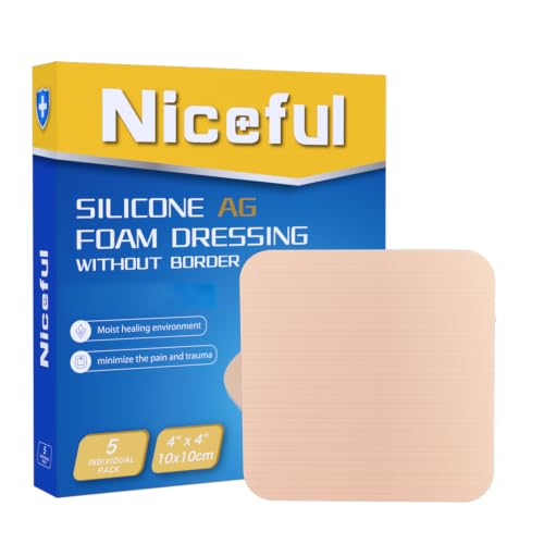 Niceful Silver Silicone Foam Dressing 4"x4" 5 Count for Sensitive Skin - size: Silver 4"x4" (5PCS)