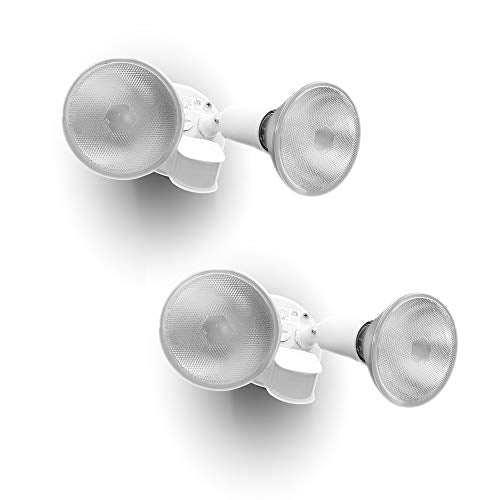 LUTEC 2 Packs 300 Watt Halogen Motion Activated Integrated Dual-Head Floodlight Outdoor, Waterproof Exterior Security Wall Light for Patio, Garden, Yard, White - color: White, size: Bulbs not included-2 Packs (PC)
